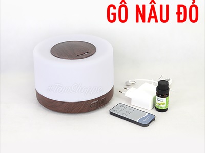 Máy khuếch tán tinh dầu trụ lùn nắp nhỏ viền vân gỗ [Có remote -Tặng tinh dầu] MKTTD-25