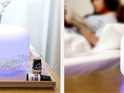 Máy khuếch tán tinh dầu Trụ lùn trắng phun khói siêu âm [Có remote -Tặng tinh dầu] MKTTD-24