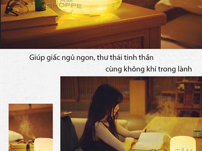 Máy khuếch tán tinh dầu Trụ lùn trắng phun khói siêu âm [Có remote -Tặng tinh dầu] MKTTD-24