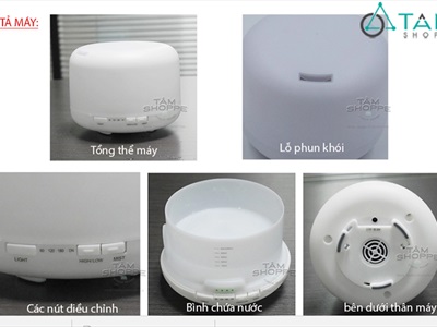 Máy khuếch tán tinh dầu Trụ lùn trắng phun khói siêu âm [Có remote -Tặng tinh dầu] MKTTD-24