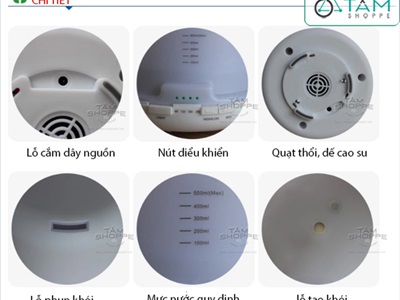 Máy khuếch tán tinh dầu Trụ lùn trắng phun khói siêu âm [Có remote -Tặng tinh dầu] MKTTD-24