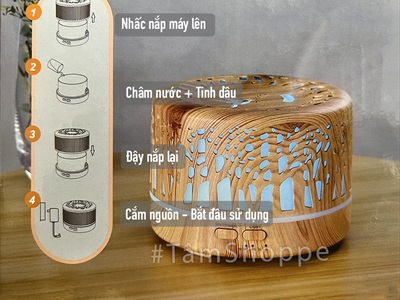 Máy khuếch tán tinh dầu trụ lùn vân gỗ phong cách biển phun khói siêu âm [Tặng tinh dầu] MKTTD-19