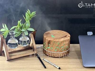 Máy khuếch tán tinh dầu trụ lùn vân gỗ phong cách biển phun khói siêu âm [Tặng tinh dầu] MKTTD-19