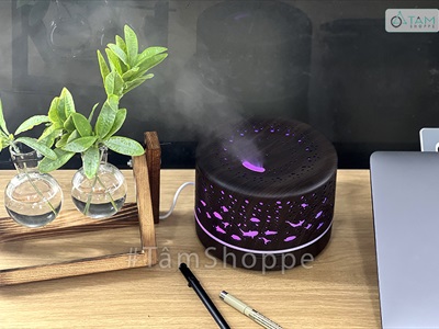 Máy khuếch tán tinh dầu trụ lùn vân gỗ phong cách biển phun khói siêu âm [Tặng tinh dầu] MKTTD-19