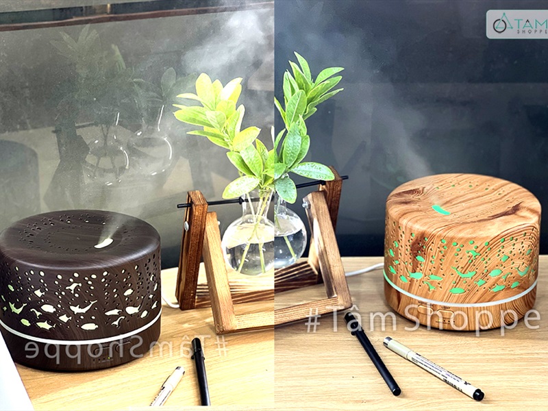 Máy khuếch tán tinh dầu trụ lùn vân gỗ phong cách biển phun khói siêu âm [Tặng tinh dầu] MKTTD-19