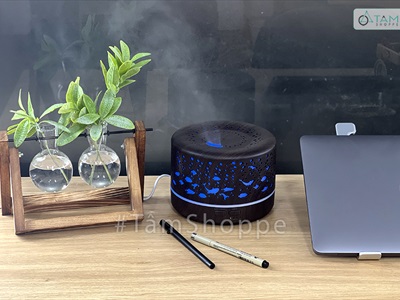 Máy khuếch tán tinh dầu trụ lùn vân gỗ phong cách biển phun khói siêu âm [Tặng tinh dầu] MKTTD-19