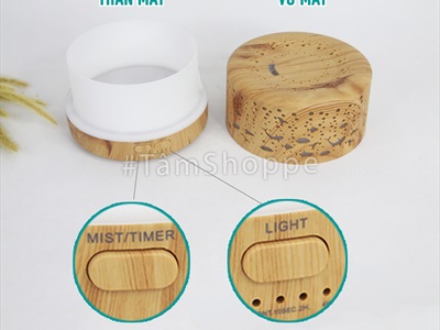 Máy khuếch tán tinh dầu trụ lùn vân gỗ phong cách biển phun khói siêu âm [Tặng tinh dầu] MKTTD-19