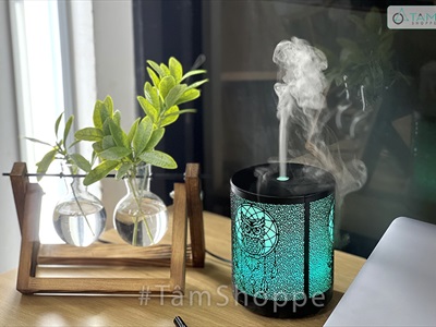 Máy khuếch tán tinh dầu trụ thẳng cú mèo vỏ kim loại phun khói [Tặng tinh dầu] MKTTD-23