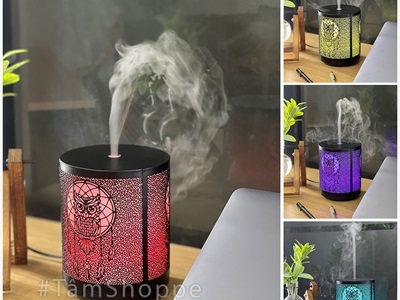 Máy khuếch tán tinh dầu trụ thẳng cú mèo vỏ kim loại phun khói [Tặng tinh dầu] MKTTD-23