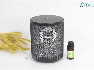 Máy khuếch tán tinh dầu trụ thẳng cú mèo vỏ kim loại phun khói [Tặng tinh dầu] MKTTD-23
