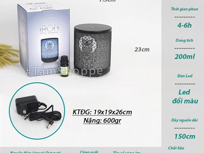 Máy khuếch tán tinh dầu trụ thẳng cú mèo vỏ kim loại phun khói [Tặng tinh dầu] MKTTD-23