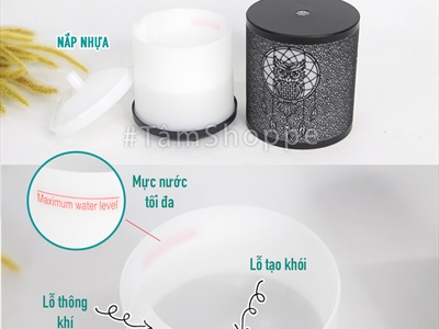 Máy khuếch tán tinh dầu trụ thẳng cú mèo vỏ kim loại phun khói [Tặng tinh dầu] MKTTD-23