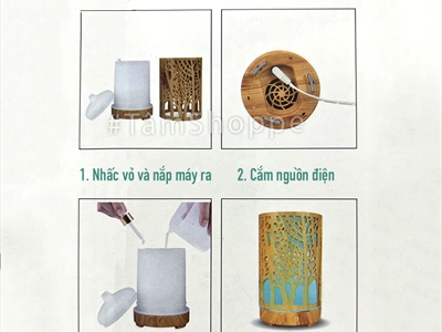 Máy khuếch tán tinh dầu trụ thẳng vân gỗ nâu đen họa tiết phun khói [Tặng tinh dầu] MKTTD-22