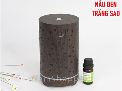 Máy khuếch tán tinh dầu trụ thẳng vân gỗ nâu đen họa tiết phun khói [Tặng tinh dầu] MKTTD-22