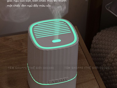 Máy khuếch tán tinh dầu trụ vuông sọc [Cáp USB -Tặng tinh dầu] MKTTD-28