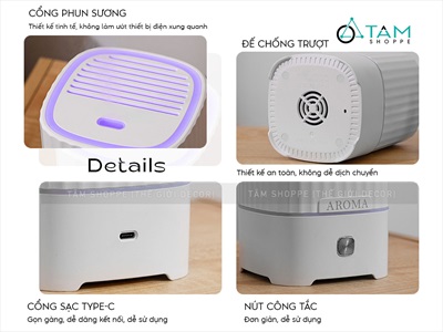 Máy khuếch tán tinh dầu trụ vuông sọc [Cáp USB -Tặng tinh dầu] MKTTD-28