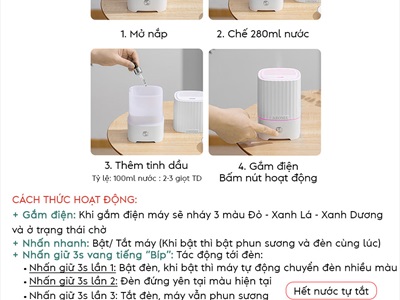 Máy khuếch tán tinh dầu trụ vuông sọc [Cáp USB -Tặng tinh dầu] MKTTD-28