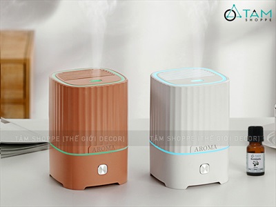 Máy khuếch tán tinh dầu trụ vuông sọc [Cáp USB -Tặng tinh dầu] MKTTD-28