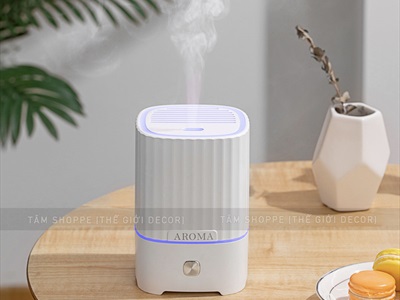 Máy khuếch tán tinh dầu trụ vuông sọc [Cáp USB -Tặng tinh dầu] MKTTD-28