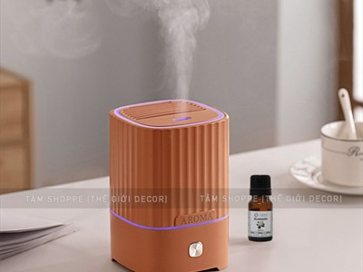 Máy khuếch tán tinh dầu trụ vuông sọc [Cáp USB -Tặng tinh dầu] MKTTD-28
