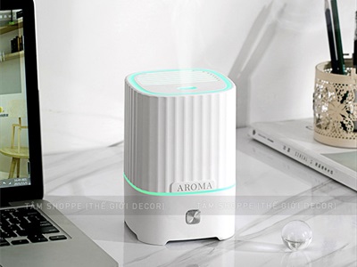 Máy khuếch tán tinh dầu trụ vuông sọc [Cáp USB -Tặng tinh dầu] MKTTD-28