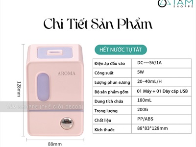 Máy khuếch tán tinh dầu tủ vuông màu pastel [Cáp USB -Tặng tinh dầu] MKTTD-29