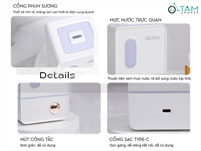 Máy khuếch tán tinh dầu tủ vuông màu pastel [Cáp USB -Tặng tinh dầu] MKTTD-29