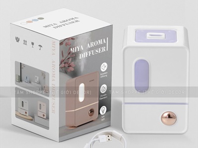 Máy khuếch tán tinh dầu tủ vuông màu pastel [Cáp USB -Tặng tinh dầu] MKTTD-29