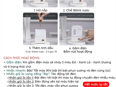 Máy khuếch tán tinh dầu tủ vuông màu pastel [Cáp USB -Tặng tinh dầu] MKTTD-29