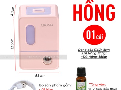 Máy khuếch tán tinh dầu tủ vuông màu pastel [Cáp USB -Tặng tinh dầu] MKTTD-29