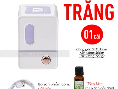 Máy khuếch tán tinh dầu tủ vuông màu pastel [Cáp USB -Tặng tinh dầu] MKTTD-29