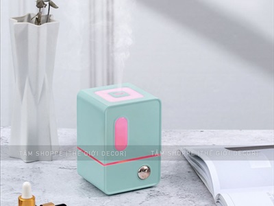 Máy khuếch tán tinh dầu tủ vuông màu pastel [Cáp USB -Tặng tinh dầu] MKTTD-29