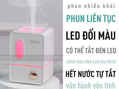 Máy khuếch tán tinh dầu tủ vuông màu pastel [Cáp USB -Tặng tinh dầu] MKTTD-29