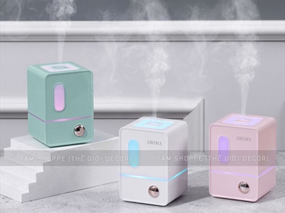 Máy khuếch tán tinh dầu tủ vuông màu pastel [Cáp USB -Tặng tinh dầu] MKTTD-29