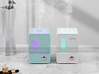 Máy khuếch tán tinh dầu tủ vuông màu pastel [Cáp USB -Tặng tinh dầu] MKTTD-29