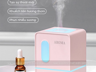 Máy khuếch tán tinh dầu tủ vuông màu pastel [Cáp USB -Tặng tinh dầu] MKTTD-29