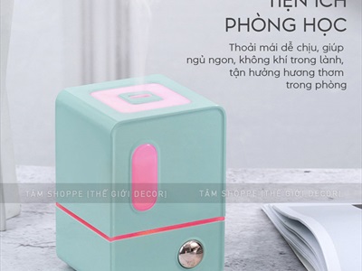Máy khuếch tán tinh dầu tủ vuông màu pastel [Cáp USB -Tặng tinh dầu] MKTTD-29