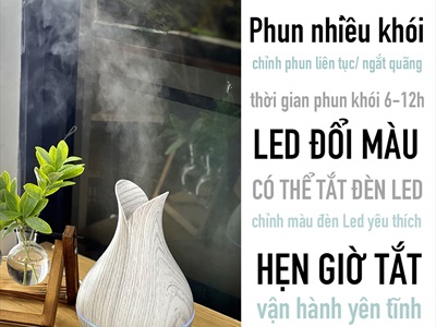 Máy khuếch tán tinh dầu Tulip 2 cánh vân gỗ trắng phun khói siêu âm [Tặng tinh dầu] MKTTD-20