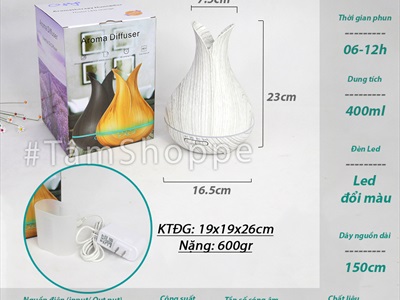 Máy khuếch tán tinh dầu Tulip 2 cánh vân gỗ trắng phun khói siêu âm [Tặng tinh dầu] MKTTD-20
