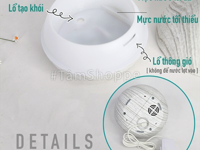 Máy khuếch tán tinh dầu Tulip 2 cánh vân gỗ trắng phun khói siêu âm [Tặng tinh dầu] MKTTD-20