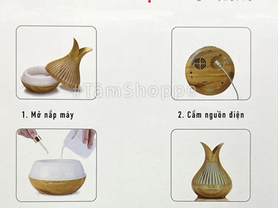 Máy khuếch tán tinh dầu Tulip 2 cánh vân gỗ trắng phun khói siêu âm [Tặng tinh dầu] MKTTD-20