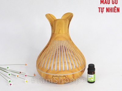 Máy khuếch tán tinh dầu Tulip 3 cánh vân gỗ phun khói siêu âm [Tặng tinh dầu] MKTTD-21