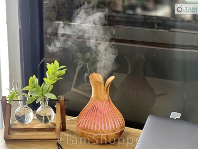 Máy khuếch tán tinh dầu Tulip 3 cánh vân gỗ phun khói siêu âm [Tặng tinh dầu] MKTTD-21