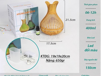 Máy khuếch tán tinh dầu Tulip 3 cánh vân gỗ phun khói siêu âm [Tặng tinh dầu] MKTTD-21