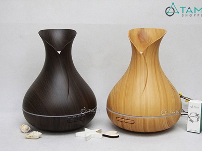 Máy khuếch tán tinh dầu Tulip cánh tròn vân gỗ phun khói siêu âm [Tặng tinh dầu] MKTTD-15