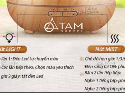 Máy khuếch tán tinh dầu Tulip cánh tròn vân gỗ phun khói siêu âm [Tặng tinh dầu] MKTTD-15