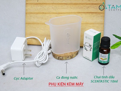 Máy khuếch tán tinh dầu Tulip cánh tròn vân gỗ phun khói siêu âm [Tặng tinh dầu] MKTTD-15