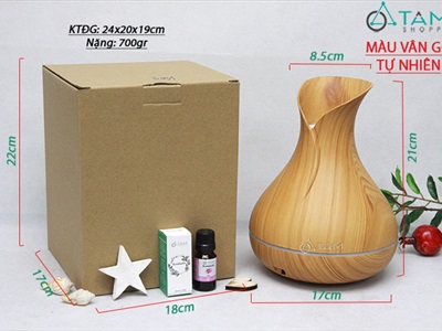 Máy khuếch tán tinh dầu Tulip cánh tròn vân gỗ phun khói siêu âm [Tặng tinh dầu] MKTTD-15