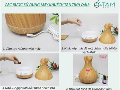 Máy khuếch tán tinh dầu Tulip cánh tròn vân gỗ phun khói siêu âm [Tặng tinh dầu] MKTTD-15