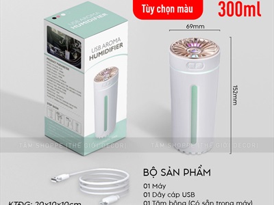 Máy phun sương tạo ẩm cốc ánh kim để xe ô tô bàn làm việc [Cáp USB - Tặng thêm đầu lọc] MAYTAOAM-02